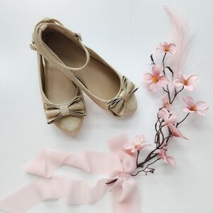 Janie and Jack Gold Glitter Bow Flats, Size 13